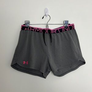 Under armour pink and grey shorts (see pics for size)